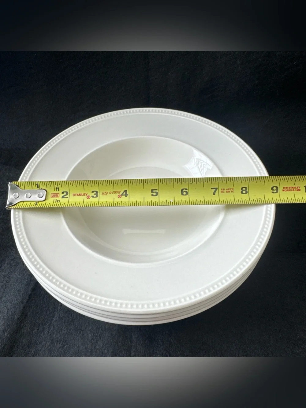 Set of 4 Wedgwood Windsor 9” Rimmed Soup Salad Pasta Bowls Ivory Beaded Rim